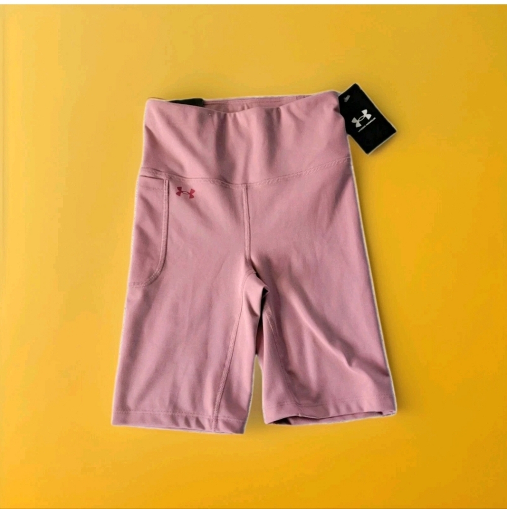 Under Armour Women Size XS Pink Compression High Rise Bike Shorts 8 In Inseam